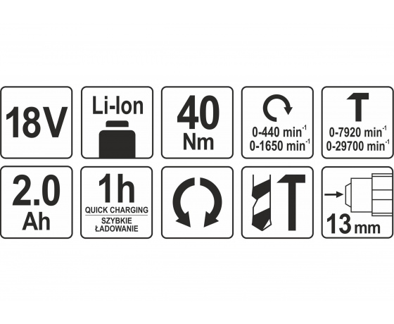 Фото 4 - Шуруповерт-дриль ударний акумуляторний YATO Li-Ion 18 В 2 Агод 40 Нм