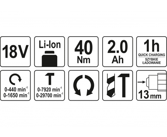 Фото 4 - Шуруповерт-дриль ударний акумуляторний YATO Li-Ion 18 В 2 Агод 40 Нм