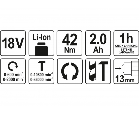 Фото 4 - Шуруповерт-дриль ударний безщітковий акумуляторний YATO Li-Ion 18 В 2 Агод 42 Нм
