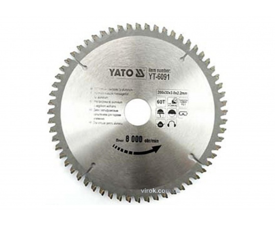 Фото 2 - Диск пильний по алюмінію YATO 200 х 30 х 3.0 х 2.2 мм 60 зубців R.P.M до 8000 1/хв
