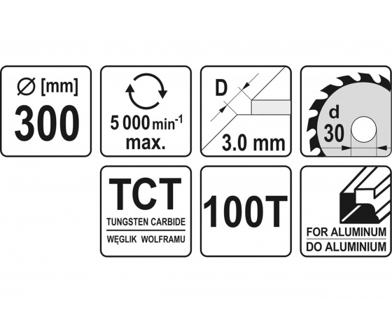Фото 3 - Диск пильний по алюмінію YATO 300 х 30 х 3.0 x 2.2 мм 100 зубців R.P.M до 5000 1/хв