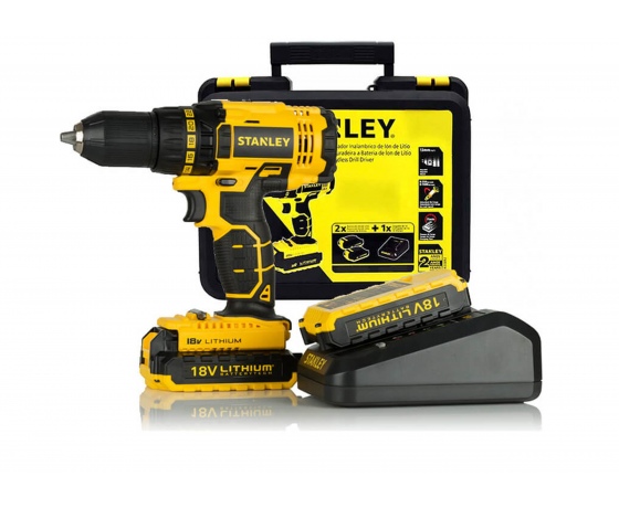 Фото 3 - Шуруповерт-дриль акумуляторний STANLEY Li-Ion 18 В 1.5 Агод + 2 акумулятора і кейс