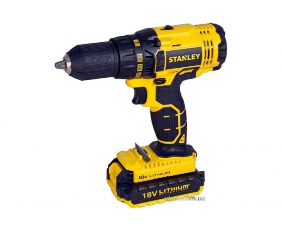 Фото 2 - Шуруповерт-дриль акумуляторний STANLEY Li-Ion 18 В 1.5 Агод + 2 акумулятора і кейс