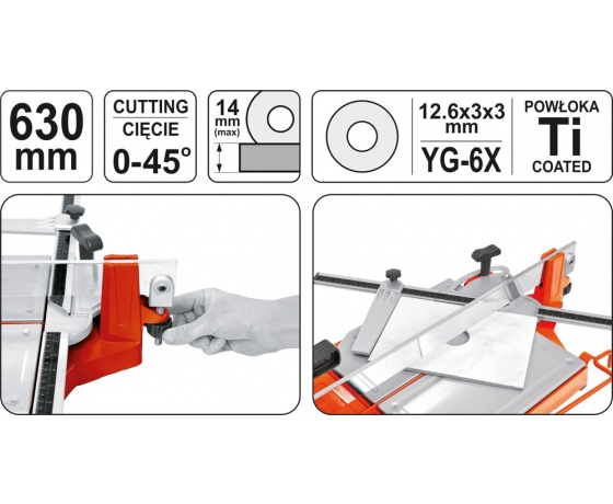 Фото 3 - Плиткоріз ручний YATO з ковзаючим повзунком і 1-ю направляючою 63 cм