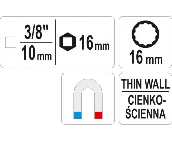 Фото 3 - Головка торцева дванадцятигранна для свічок YATO 3/8