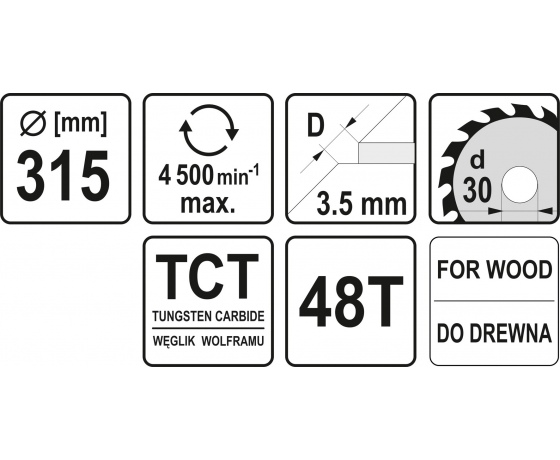 Фото 3 - Диск пиляльний по дереву YATO 315 х 30 х 3.5 х 2.5 мм 48 зубців R.P.M до 4500 1/хв