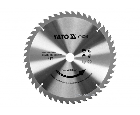 Фото 2 - Диск пиляльний по дереву YATO 315 х 30 х 3.5 х 2.5 мм 48 зубців R.P.M до 4500 1/хв