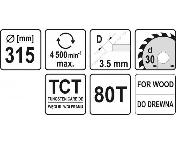 Фото 3 - Диск пиляльний по дереву YATO 315 х 30 х 3.5 х 2.5 мм 80 зубців R.P.M до 4500 1/хв