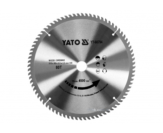 Фото 2 - Диск пиляльний по дереву YATO 315 х 30 х 3.5 х 2.5 мм 80 зубців R.P.M до 4500 1/хв