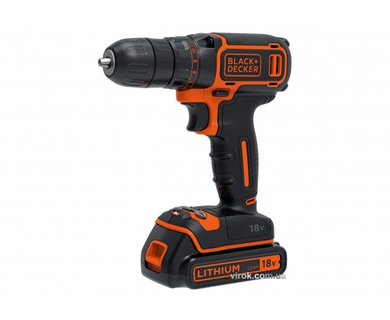 Фото 2 - Шуруповерт-дриль акумуляторний Black+Decker Li-Ion 18 В 1.5 Агод 30 Нм + 2 акумулятора
