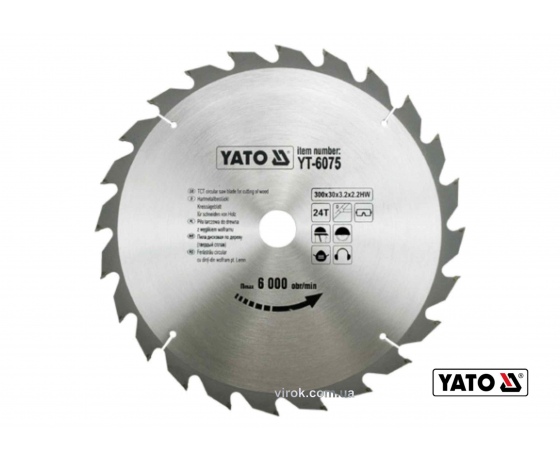 Фото 2 - Диск пиляльний по дереву YATO 300 х 30 x 3.2 x 2.2 мм 24 зубці R.P.M до 6000 1/хв