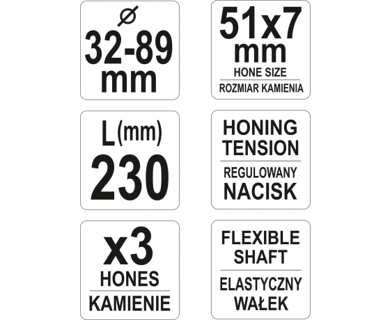 Фото 3 - Хон для розточення циліндрів Ø32-89 мм YATO з трьома каменями 51 х 7 мм 230 мм