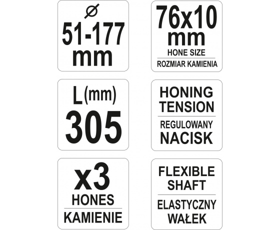 Фото 3 - Хон для розточення циліндрів Ø51-177 мм YATO з трьома каменями 76 х 10 мм 305 мм