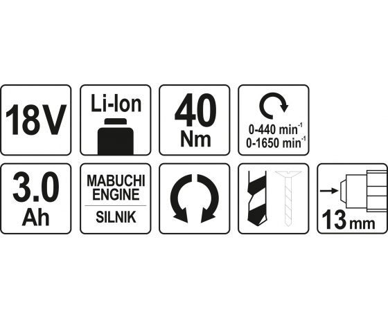 Фото 4 - Шуруповерт-дриль акумуляторний YATO 2 х Li-Ion 18 В 3 Агод 40 Нм + кейс