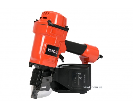 Фото 2 - Пістолет цвяхозабивний пневматичний барабанний YATO для цвяхів 45-70 х 2.3-2.9 мм
