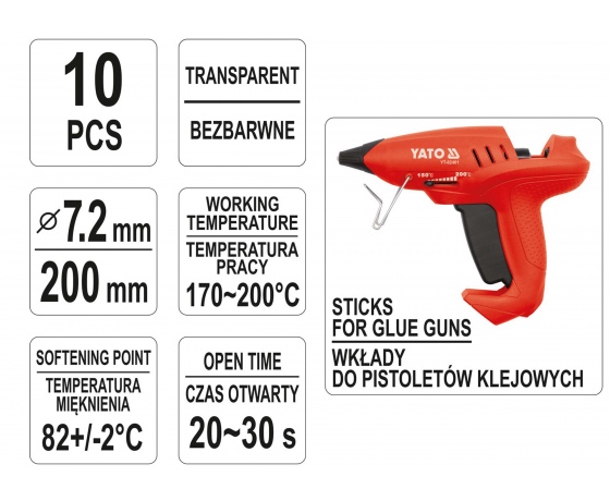 Фото 3 - Стержні клейові безбарвні YATO 7.2 х 200 мм 10 шт