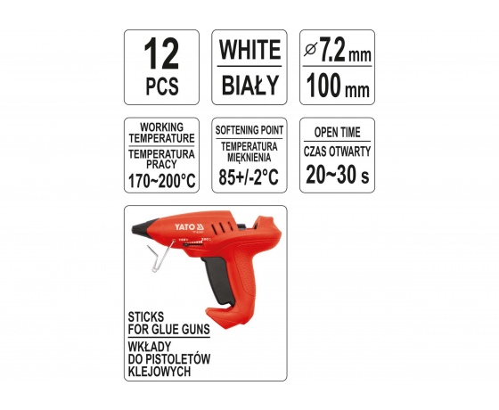 Фото 3 - Стержні клейові білі YATO 7.2 х 100 мм 12 шт