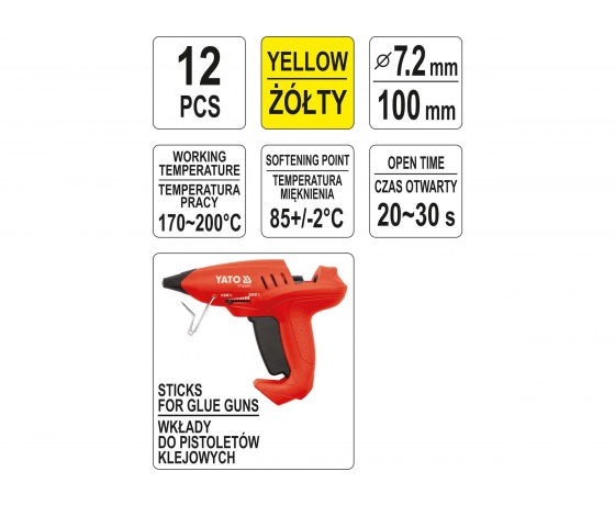 Фото 3 - Стержні клейові жовті YATO 7.2 х 100 мм 12 шт