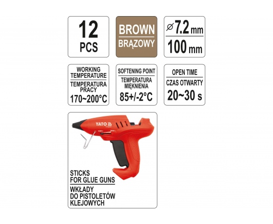 Фото 3 - Стержні клейові коричневі YATO 7.2 х 100 мм 12 шт