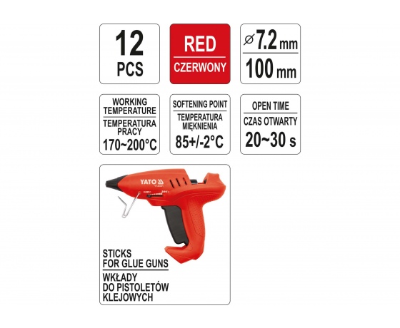 Фото 3 - Стержні клейові червоні YATO 7.2 х 100 мм 12 шт