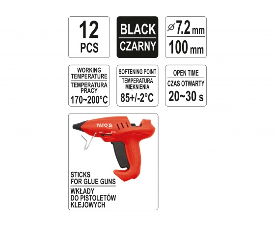 Фото 3 - Стержні клейові чорні YATO 7.2 х 100 мм 12 шт
