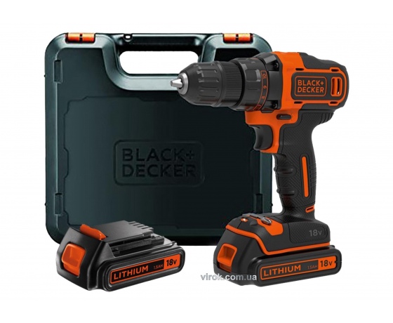 Фото 2 - Шуруповерт-дриль акумуляторний Black+Decker Li-Ion 18 В 1.5 Агод 40 Нм + 2 акумулятора і кейс