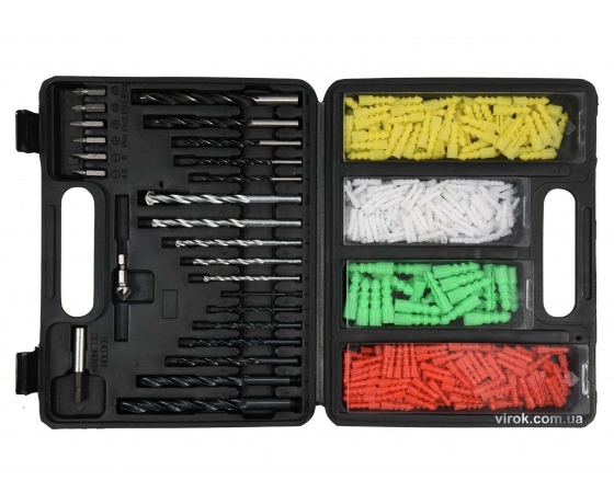 Фото 2 - Набір свердл з дюбелями і викрутковими насадками VOREL 300 шт