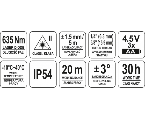 Фото 3 - Нівелір лазерний лінійно-точковий самонівелюючий YATO дальність- 20 м, точність- ±1.5 мм / 5 м