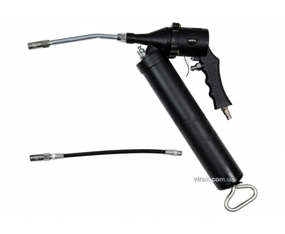 Фото 2 - Шприц мастильний пневматичний з жорстким і гнучким наконечником YATO 400 мл 0.63 МПа 220 л/хв