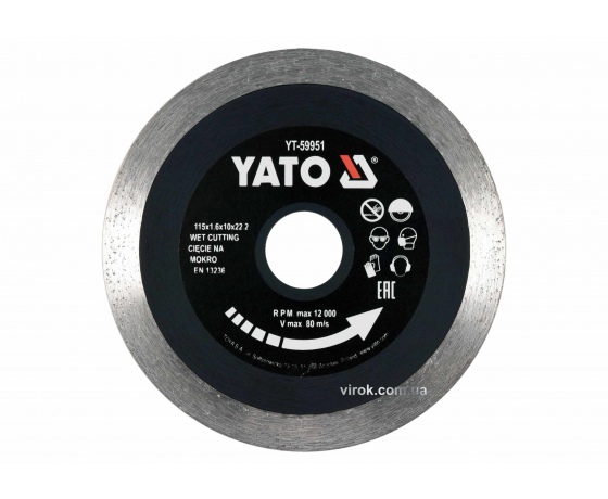 Фото 2 - Диск відрізний алмазний по гресу, склу, кераміці для мокрої різки YATO 115 х 1.6 х 10 х 22.2 мм