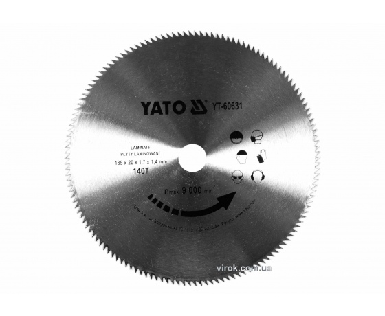 Фото 2 - Диск пиляльний по ламінованих плитах та ламінату YATO 180 x 20 x 1.7 x 1.4 мм 140 зубців R.P.M до 9000 1/хв