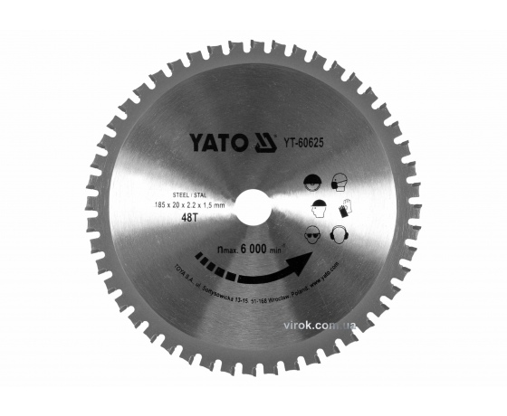 Фото 2 - Диск пиляльний по металу YATO: Ø= 185x2.2x20 мм, 48 зубців, R.P.M до 6000 1/хв