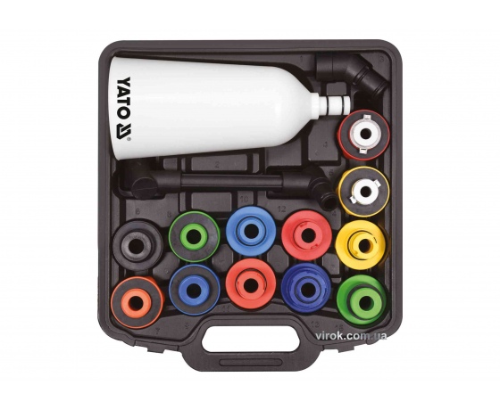 Фото 2 - Лійка для заливу оливи з адаптерами YATO 2 л 15 шт