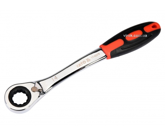 Фото 2 - Ключ накидний вигнутий з тріщаткою YATO М14 CrV