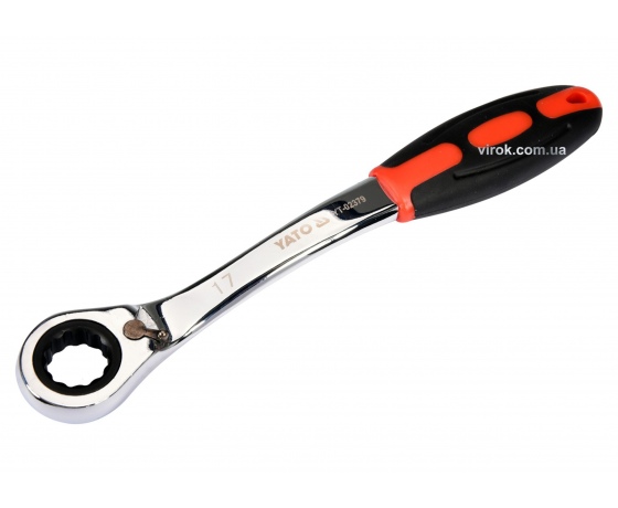 Фото 2 - Ключ накидний вигнутий з тріщаткою YATO М17 CrV