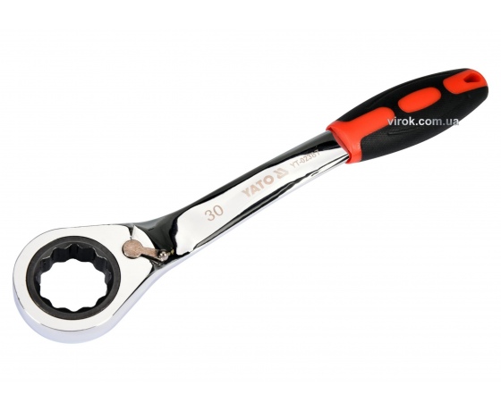 Фото 2 - Ключ накидний вигнутий з тріщаткою YATO М30 CrV