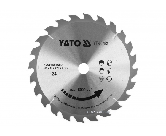 Фото 2 - Диск пиляльний по дереву YATO 305 x 30 x 3.2 x 2.2 мм 24 зубці R.P.M до 5000 1/хв