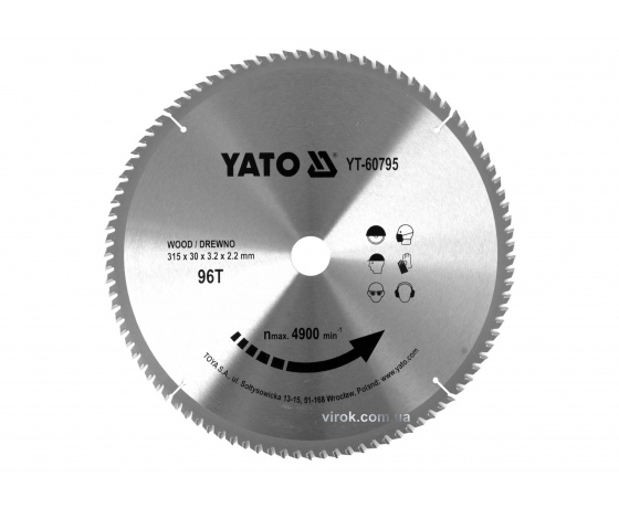 Фото 2 - Диск пиляльний по дереву YATO 315 x 30 x 3.2 x 2.2 мм 96 зубців R.P.M до 4900 1/хв