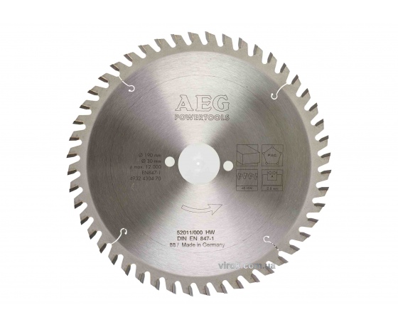 Фото 2 - Диск пиляльний по дереву і пластику AEG 190 x 30 x 2.8 мм 48 зубів