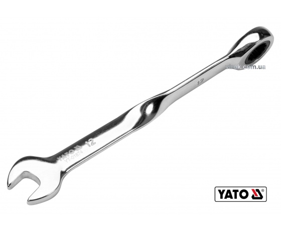 Фото 2 - Ключ ріжково-накидний з тріщаткою кручений 90° YATO 12 x 177 мм HRC 40-45 Cr-V