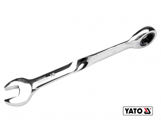 Фото 2 - Ключ ріжково-накидний з тріщаткою кручений 90° YATO 15 x 201 мм HRC 40-45 Cr-V