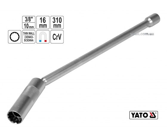 Фото 2 - Ключ для свічок запалу дванадцятигранний магнітний YATO 3/8