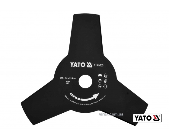 Фото 2 - Ніж трьохсторонній до газонокосарок YT-85001/YT-85003 YATO Ø255 x 25.4 мм