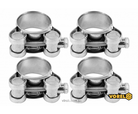 Фото 2 - Хомут сталевий оцинкований з гвинтовим затискачем GBS W1 VOREL Ø21-23/18 мм 4 шт