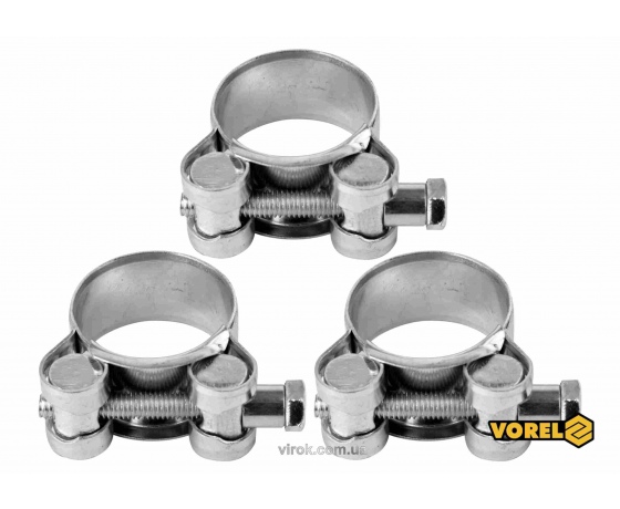 Фото 2 - Хомут сталевий оцинкований з гвинтовим затискачем GBS W1 VOREL Ø27-29/18 мм 3 шт
