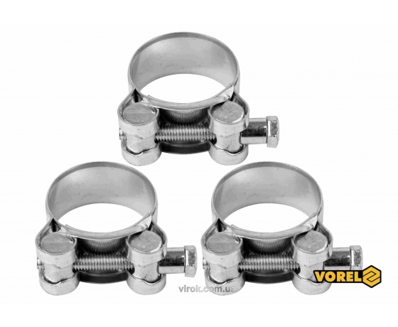 Фото 2 - Хомут сталевий оцинкований з гвинтовим затискачем GBS W1 VOREL Ø32-35/20 мм 3 шт