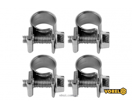 Фото 2 - Хомут сталевий оцинкований з гвинтовим затискачем W1 VOREL Ø10-12/9 мм 4 шт