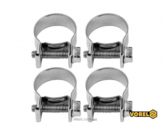 Фото 2 - Хомут сталевий оцинкований з гвинтовим затискачем W1 VOREL Ø18-20/9 мм 4 шт