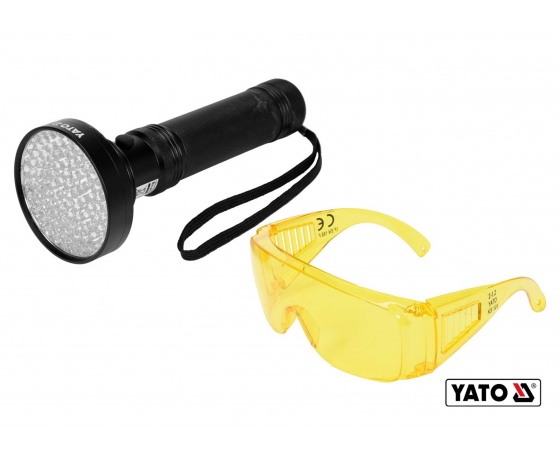 Фото 2 - Ліхтар ультрафіолетовий з окулярами для перевірки банкнот YATO 100 LED 6 x AA 395 нм