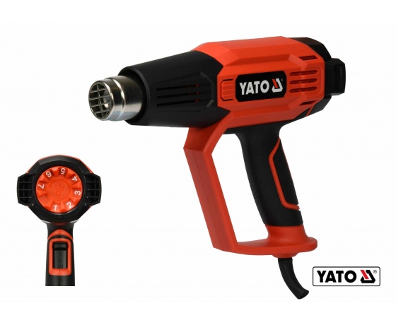 Фото 2 - Фен технічний мережевий YATO 2 кВт 50-600° 250-500 л/хв 7 режимів температури + 5 насадки